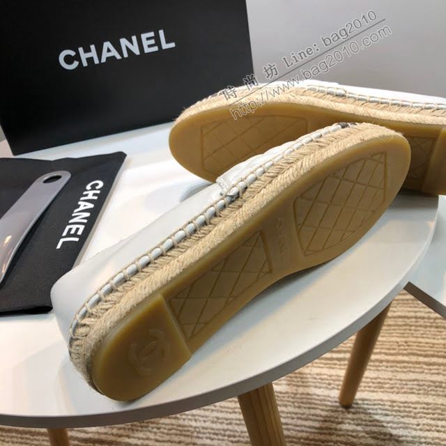 Chanel女鞋 香奈兒頂級版本漁夫鞋 白皮灰皮標  naq1107